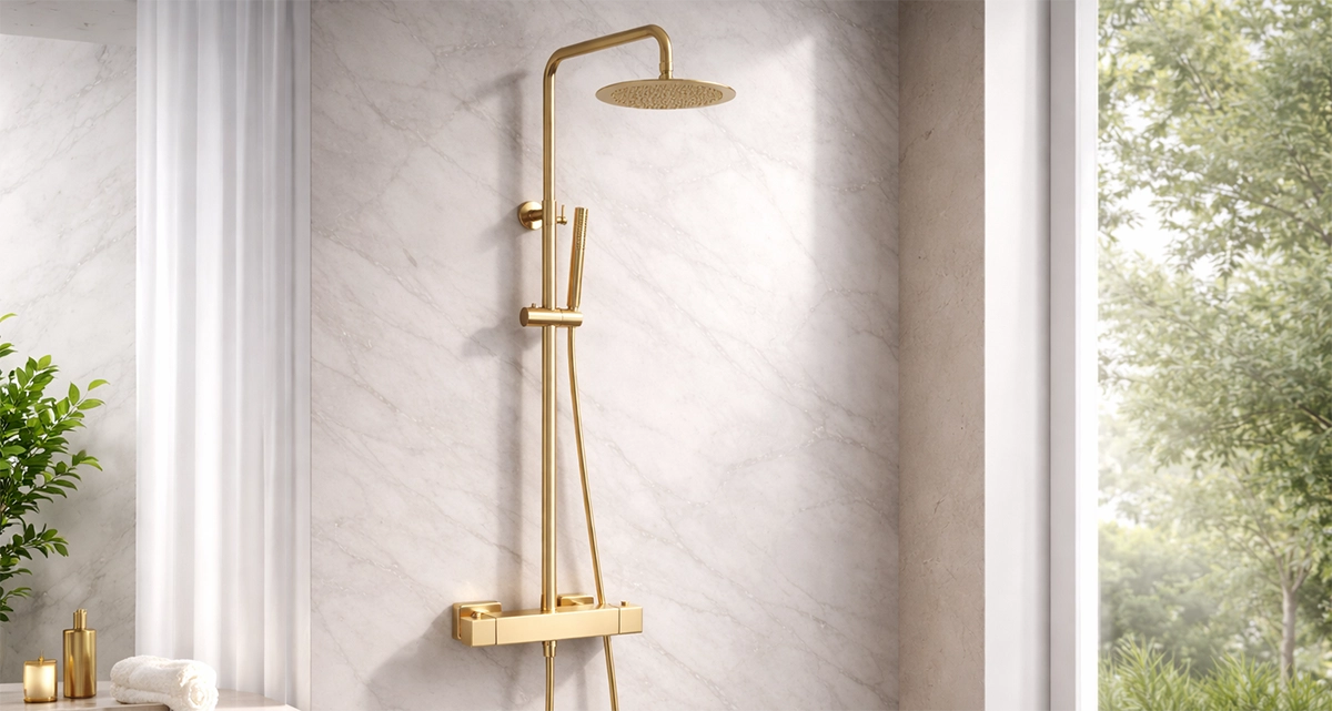 Colonne de douche thermostatique doré brossé Wanna